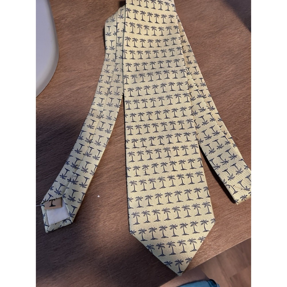 Tommy Bahama Necktie Handmade Silk Men's Gold Palm Tree Tropic 56 inch long
